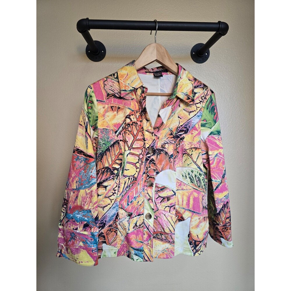 Yansi Fugel‎ floral long sleeve button-up lightweight jacket Women's size medium